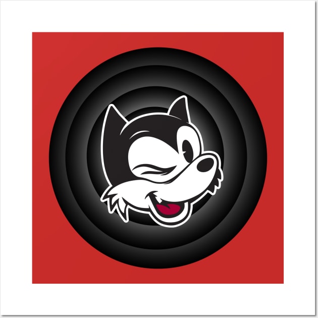 Felix the Cat Winking Cat Cartoon Black White Red Retro TV Circle Wall Art by VogueTime